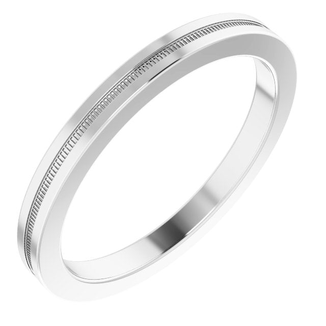 Milgrain Grooved Comfort-Fit Flat Band, 2 mm, Style 2