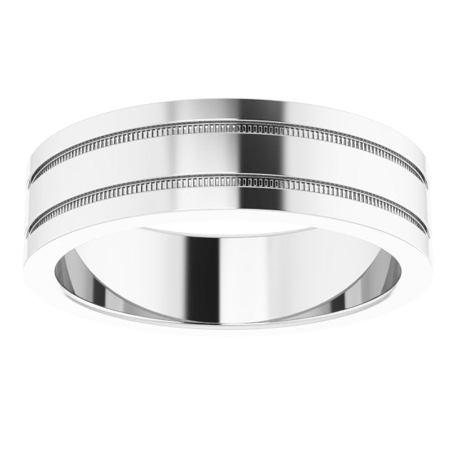 Milgrain Grooved Comfort-Fit Flat Band, 6 mm