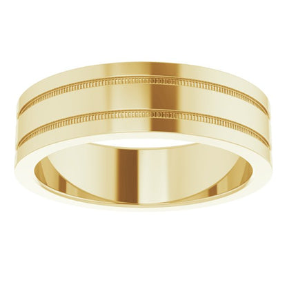 Milgrain Grooved Comfort-Fit Flat Band, 2 mm, Style 2