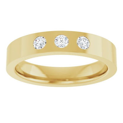 14K Yellow Gold 1/5 CTW Natural Diamond Three-Stone Comfort-Fit Flat Band