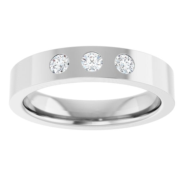 14K White Gold 1/5 CTW Natural Diamond Three-Stone Comfort-Fit Flat Band