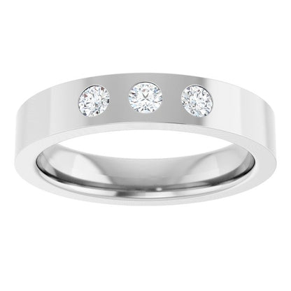 14K White Gold 1/5 CTW Natural Diamond Three-Stone Comfort-Fit Flat Band