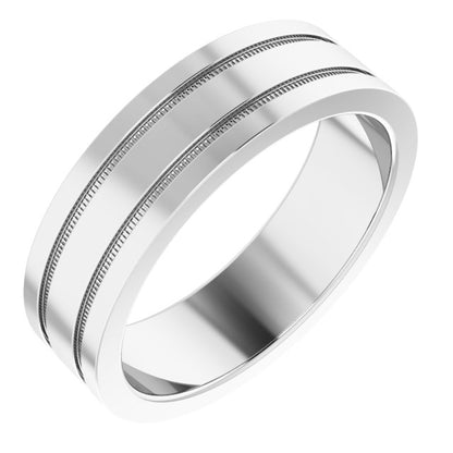 Milgrain Grooved Comfort-Fit Flat Band, 6 mm