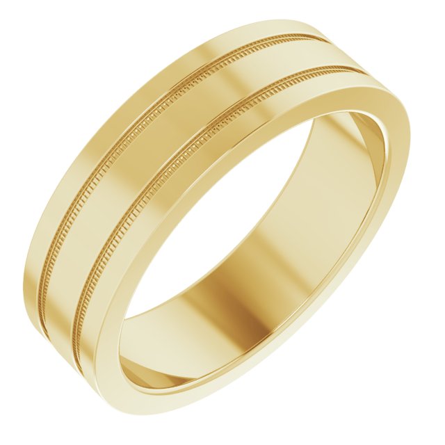 Milgrain Grooved Comfort-Fit Flat Band, 2 mm, Style 2