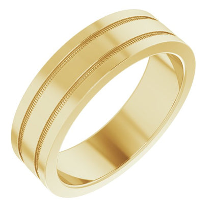 Milgrain Grooved Comfort-Fit Flat Band, 2 mm, Style 2