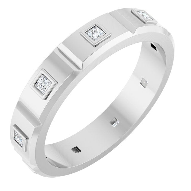 1/6 CTW Mens Natural Diamond Band, 4.8 mm, Bezel-Set Beveled-Edge Geometric