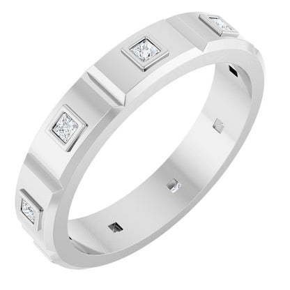 1/6 CTW Mens Natural Diamond Band, 4.8 mm, Bezel-Set Beveled-Edge Geometric