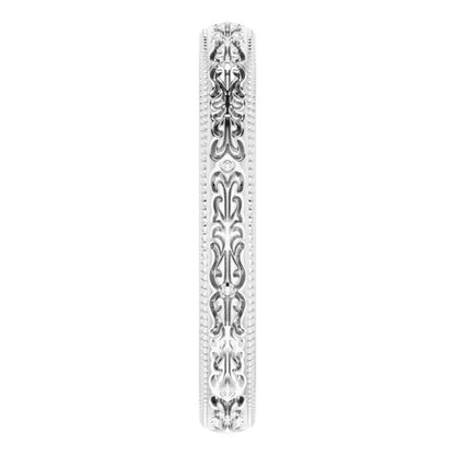 14K White Gold Patterned Band