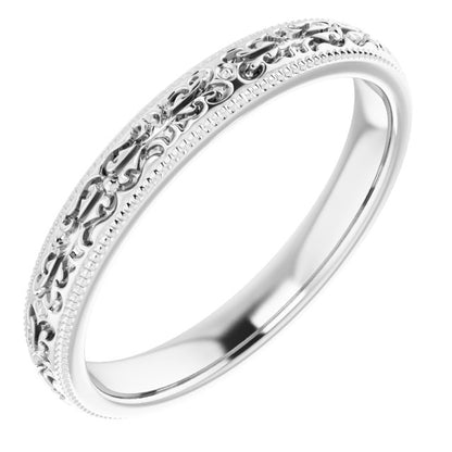 14K White Gold Patterned Band