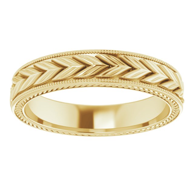 Milgrain Edge Wheat Pattern Flat Band, 3 mm