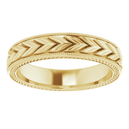 Milgrain Edge Wheat Pattern Flat Band, 3 mm