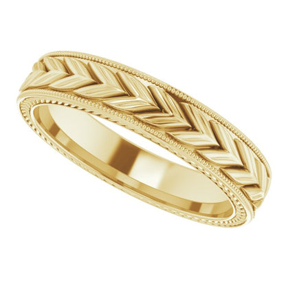 Milgrain Edge Wheat Pattern Flat Band, 3 mm