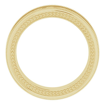 Milgrain Edge Wheat Pattern Flat Band, 3 mm