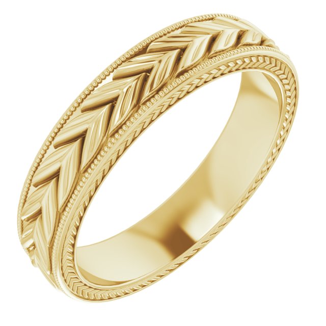 Milgrain Edge Wheat Pattern Flat Band, 3 mm