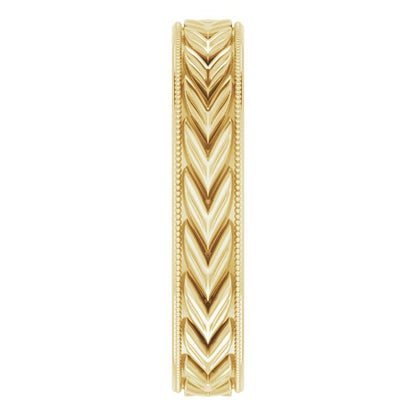 Milgrain Edge Wheat Pattern Flat Band, 3 mm