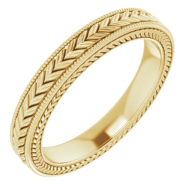 Milgrain Edge Wheat Pattern Flat Band, 3 mm