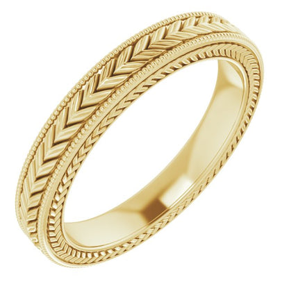 Milgrain Edge Wheat Pattern Flat Band, 3 mm