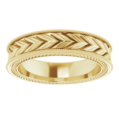 Milgrain Edge Wheat Pattern Flat Band, 3 mm