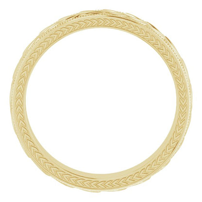 Milgrain Edge Wheat Pattern Flat Band, 3 mm