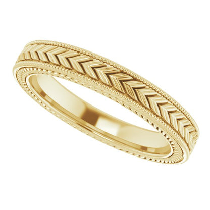 Milgrain Edge Wheat Pattern Flat Band, 3 mm