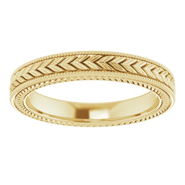Milgrain Edge Wheat Pattern Flat Band, 3 mm