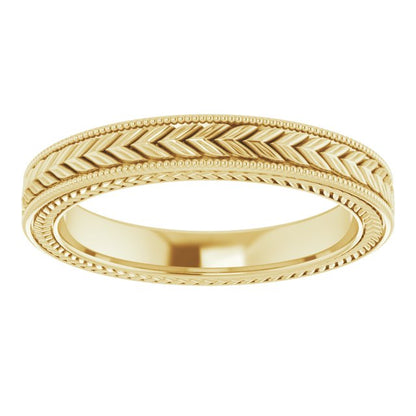 Milgrain Edge Wheat Pattern Flat Band, 3 mm
