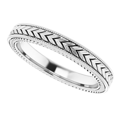 Milgrain Edge Wheat Pattern Flat Band, 3 mm