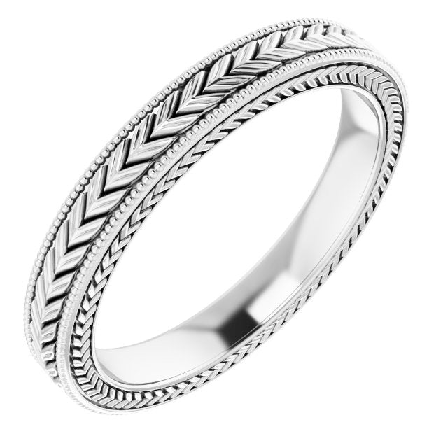 Milgrain Edge Wheat Pattern Flat Band, 3 mm