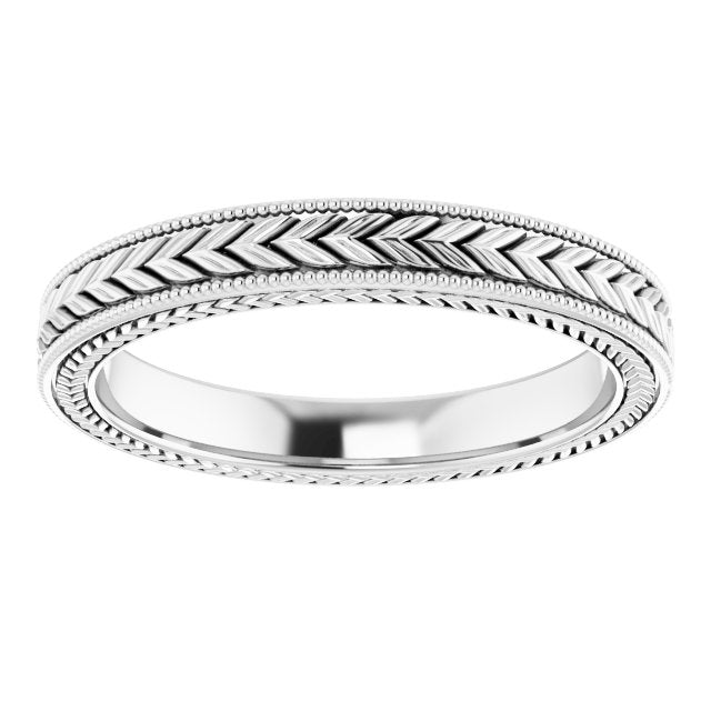 Milgrain Edge Wheat Pattern Flat Band, 3 mm