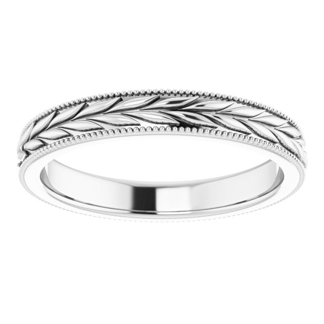 Milgrain Edge Wheat Pattern Flat Band, 3 mm, Style 2