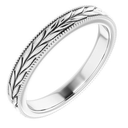 Milgrain Edge Wheat Pattern Flat Band, 3 mm, Style 2