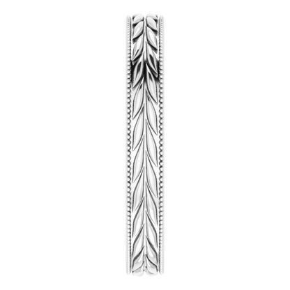 Milgrain Edge Wheat Pattern Flat Band, 3 mm, Style 2