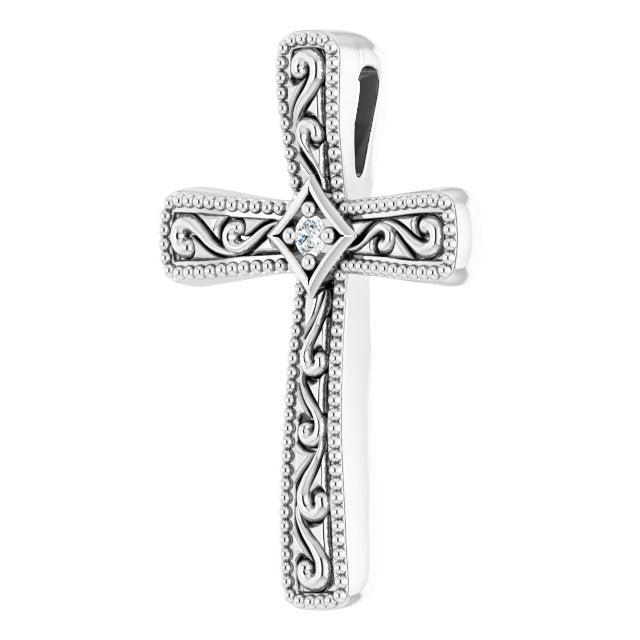 14K White Gold .01 CT Natural Diamond Cross Pendant