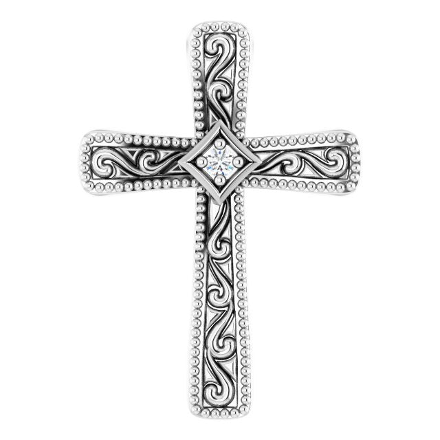 14K White Gold .01 CT Natural Diamond Cross Pendant