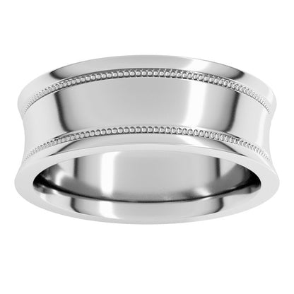 14K White Gold Milgrain Stepped-Edge Concave Band