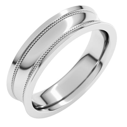 14K White Gold Milgrain Stepped-Edge Concave Band