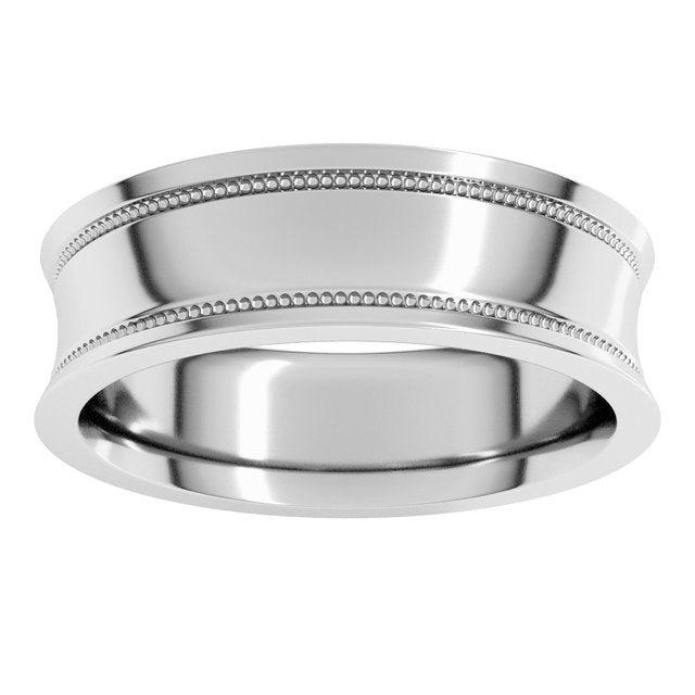 14K White Gold Milgrain Stepped-Edge Concave Band