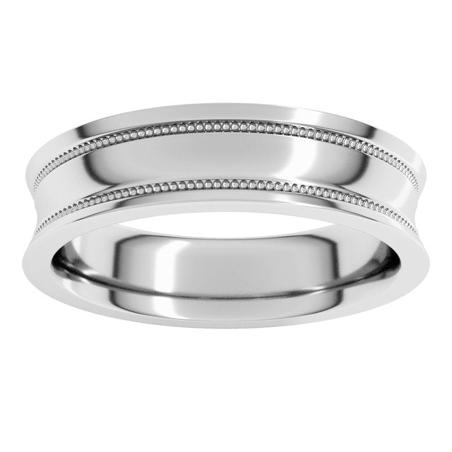 14K White Gold Milgrain Stepped-Edge Concave Band
