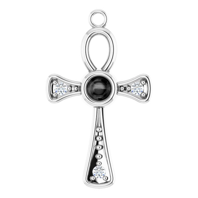 Natural Onyx & .05 CTW Natural Diamond Ankh Cross Dangle