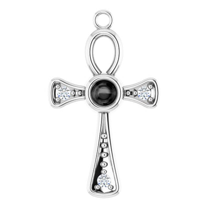 Natural Onyx & .05 CTW Natural Diamond Ankh Cross Dangle