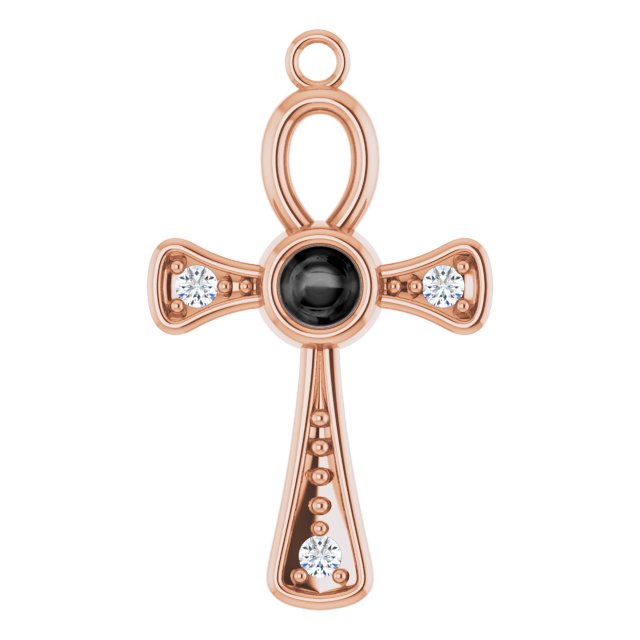Natural Onyx & .05 CTW Natural Diamond Ankh Cross Dangle