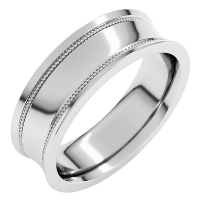 14K White Gold Milgrain Stepped-Edge Concave Band