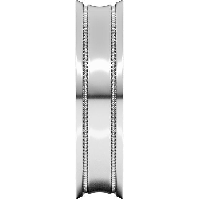 14K White Gold Milgrain Stepped-Edge Concave Band