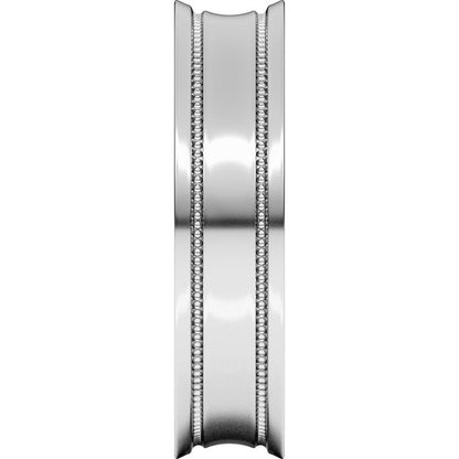 14K White Gold Milgrain Stepped-Edge Concave Band