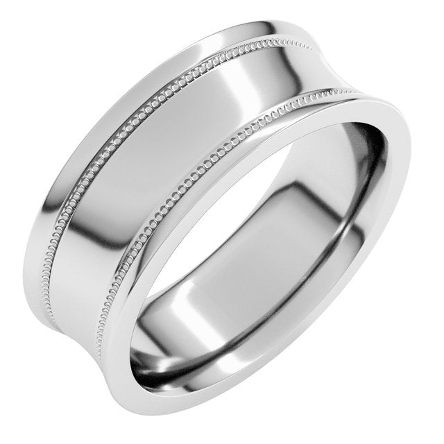 14K White Gold Milgrain Stepped-Edge Concave Band