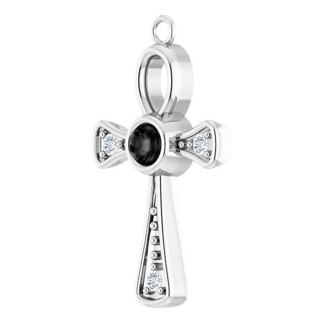 Natural Onyx & .05 CTW Natural Diamond Ankh Cross Dangle