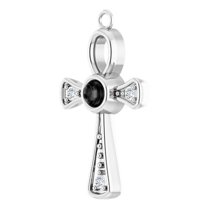 Natural Onyx & .05 CTW Natural Diamond Ankh Cross Dangle