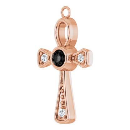 Natural Onyx & .05 CTW Natural Diamond Ankh Cross Dangle