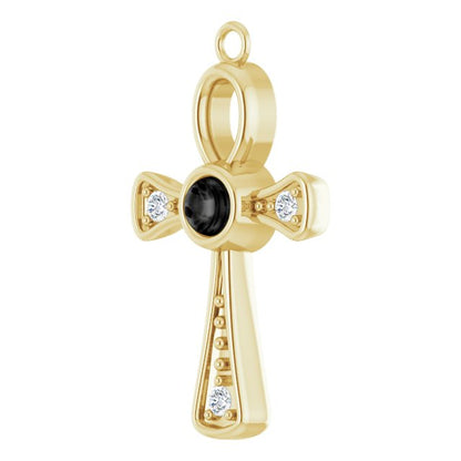 Natural Onyx & .05 CTW Natural Diamond Ankh Cross Dangle