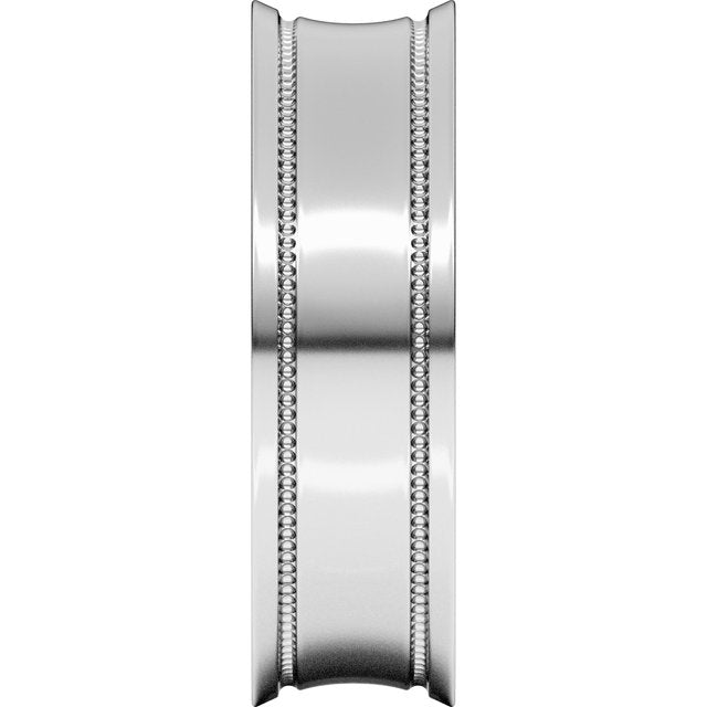 14K White Gold Milgrain Stepped-Edge Concave Band